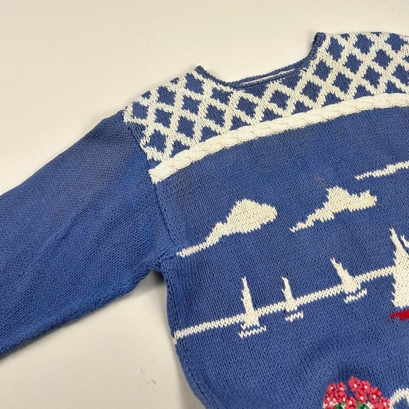 Vintage hand knit nautical scene cotton sweater - Picture 3 of 6